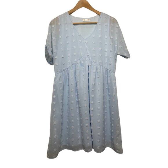 KIRUNDO Dresses & Skirts - KIRUNDO | Short Sleeve Pale Blue Babydoll Swiss Dot Dress | Size S